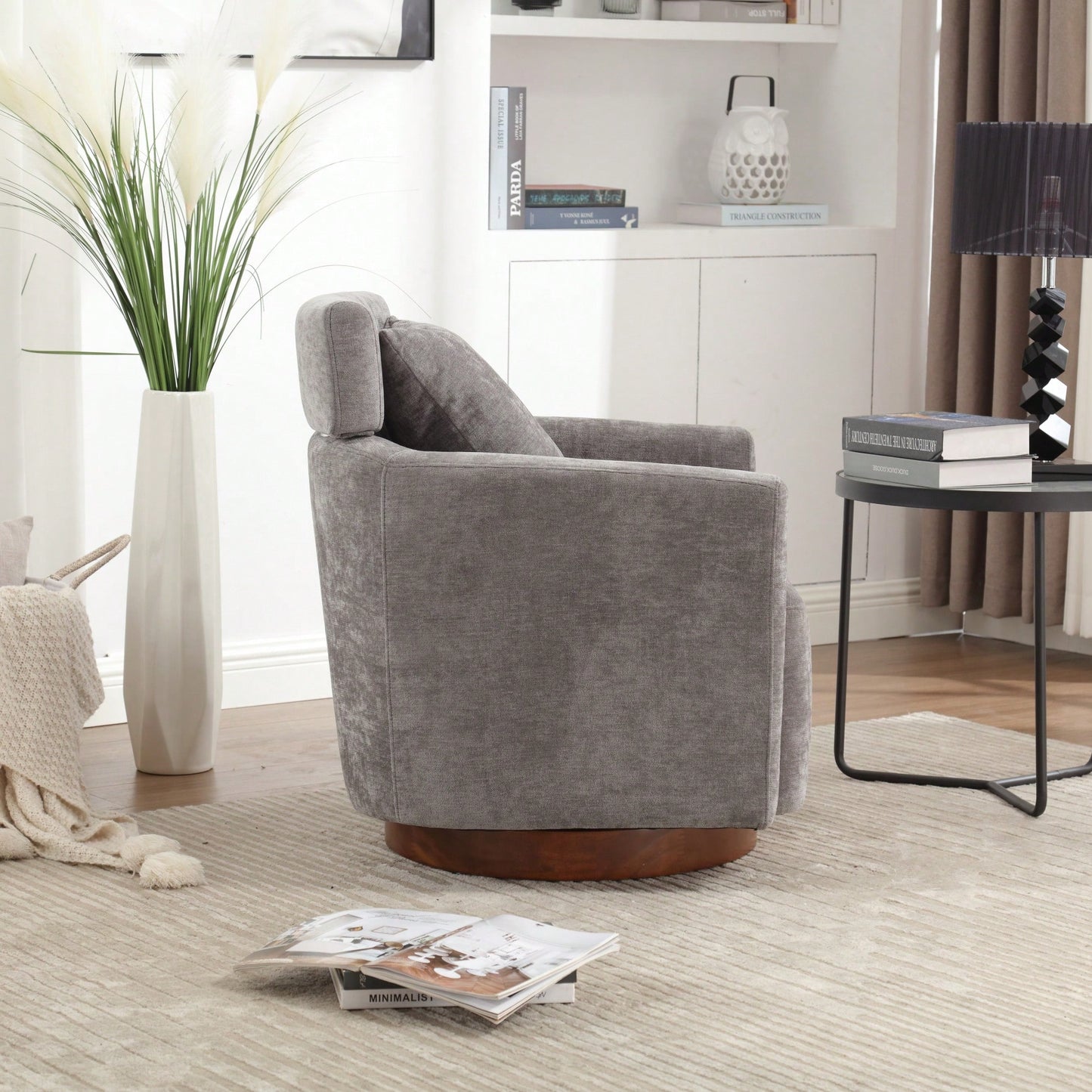 Ergonomic Living Room Chair With 360-Degree Rotation Multi-Gear Adjustable Backrest Soft Chenille Fabric