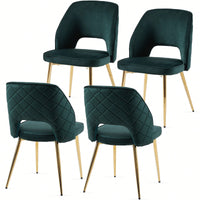 Elegant Black Velvet Upholstered Dining Chairs Set Of 4 With Metal Legs And Stylish Hollow Back Design
