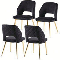 Elegant Black Velvet Upholstered Dining Chairs Set Of 4 With Metal Legs And Stylish Hollow Back Design