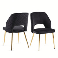 Elegant Black Velvet Upholstered Dining Chairs Set Of 4 With Metal Legs And Stylish Hollow Back Design