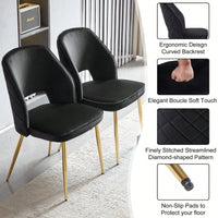 Elegant Black Velvet Upholstered Dining Chairs Set Of 4 With Metal Legs And Stylish Hollow Back Design