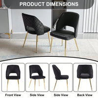 Elegant Black Velvet Upholstered Dining Chairs Set Of 4 With Metal Legs And Stylish Hollow Back Design