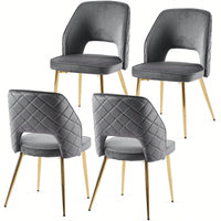 Elegant Black Velvet Upholstered Dining Chairs Set Of 4 With Metal Legs And Stylish Hollow Back Design