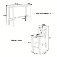 48 Inch Rectangular Wood Bar Height Dining Set With 2 Chairs For Small Spaces Cherry And White Finish