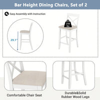 48 Inch Rectangular Wood Bar Height Dining Set With 2 Chairs For Small Spaces Cherry And White Finish