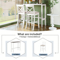 48 Inch Rectangular Wood Bar Height Dining Set With 2 Chairs For Small Spaces Cherry And White Finish