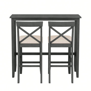 48 Inch Rectangular Wood Bar Height Dining Set With 2 Chairs For Small Spaces Cherry And White Finish