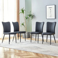 PU Dining And Office Chair Set 4 Pieces With Black Metal Legs For Restaurants Living Rooms And Offices Light Gray