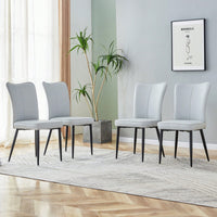 PU Dining And Office Chair Set 4 Pieces With Black Metal Legs For Restaurants Living Rooms And Offices Light Gray