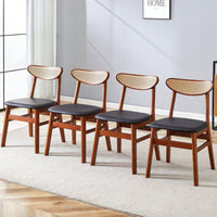 Set Of 4  Stylish Solid Wood Dining Chair With Curved Back And PU Cushion For Everyday Use