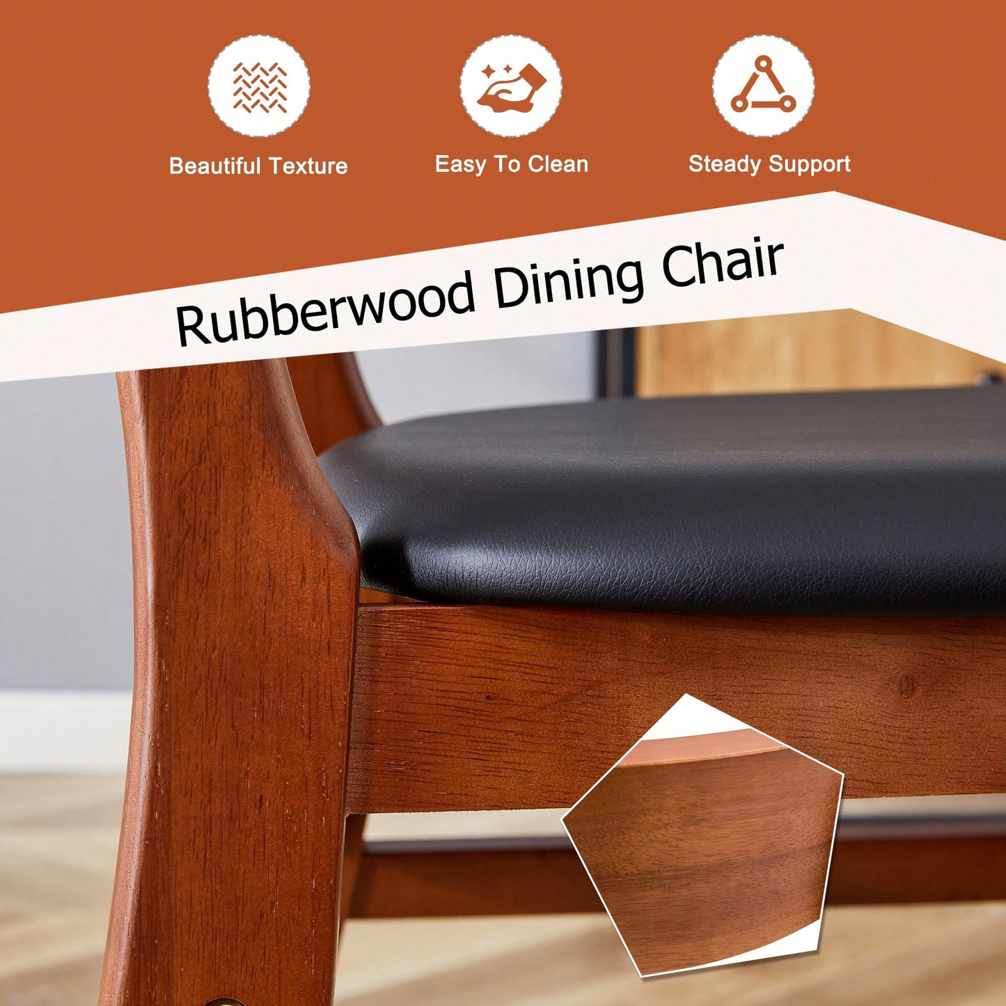 Set Of 4  Stylish Solid Wood Dining Chair With Curved Back And PU Cushion For Everyday Use