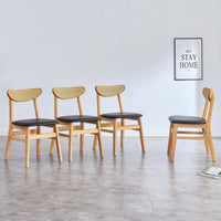 Set Of 4  Stylish Solid Wood Dining Chair With Curved Back And PU Cushion For Everyday Use