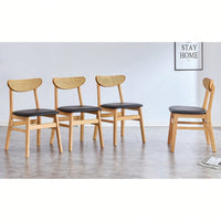 Set Of 4  Stylish Solid Wood Dining Chair With Curved Back And PU Cushion For Everyday Use