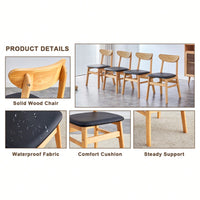 Set Of 4  Stylish Solid Wood Dining Chair With Curved Back And PU Cushion For Everyday Use