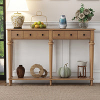 Vintage Style Console Table With 4 Drawers And Open Shelf For Entryways Living Rooms And Hallways In Old Pine Finish