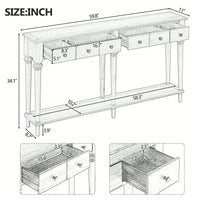 Vintage Style Console Table With 4 Drawers And Open Shelf For Entryways Living Rooms And Hallways In Old Pine Finish