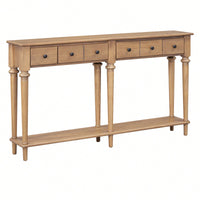 Vintage Style Console Table With 4 Drawers And Open Shelf For Entryways Living Rooms And Hallways In Old Pine Finish