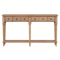 Vintage Style Console Table With 4 Drawers And Open Shelf For Entryways Living Rooms And Hallways In Old Pine Finish