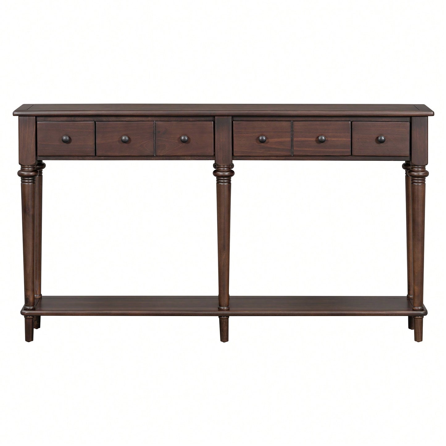 Vintage Style Console Table With 4 Drawers And Open Shelf For Entryways Living Rooms And Hallways In Old Pine Finish