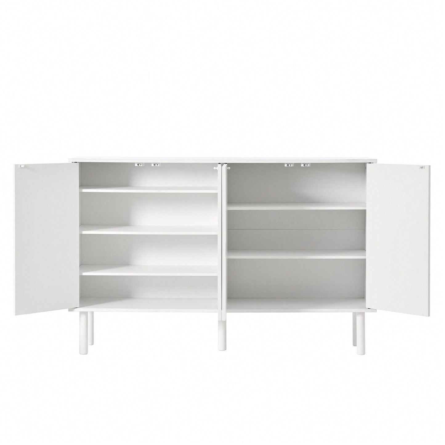 Minimalist Cream Sideboard Buffet Cabinet With Fluted Doors And 4-Door Storage, Adjustable Shelves For Living Room