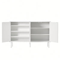 Minimalist Cream Sideboard Buffet Cabinet With Fluted Doors And 4-Door Storage, Adjustable Shelves For Living Room