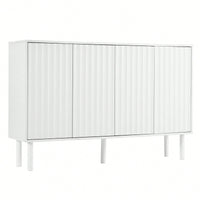 Minimalist Cream Sideboard Buffet Cabinet With Fluted Doors And 4-Door Storage, Adjustable Shelves For Living Room