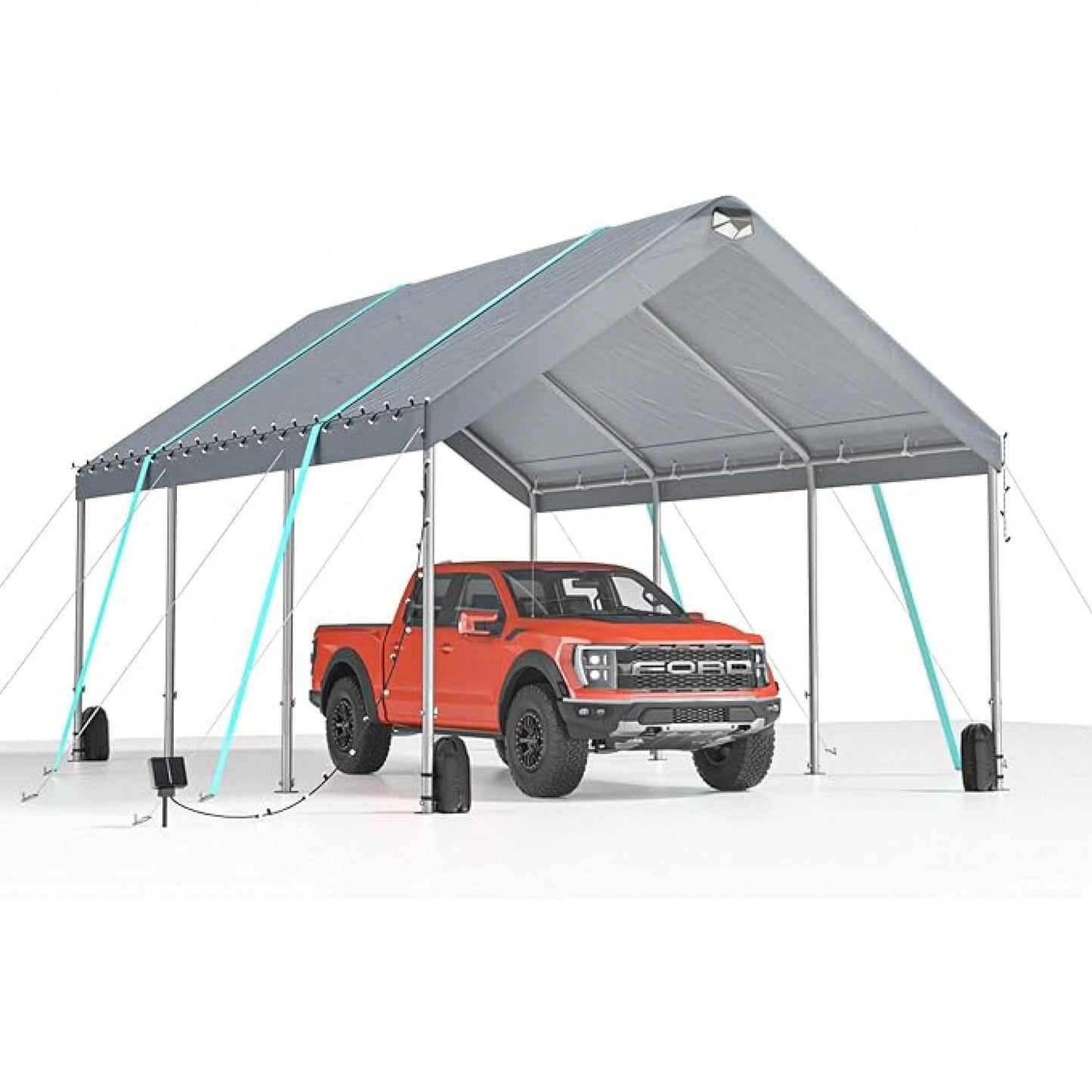 Extra Large Heavy Duty Portable Car Canopy Tent With Adjustable Height 9.5ft To 11ft Removable Roof And Side Walls For Cars SUVs And Boats