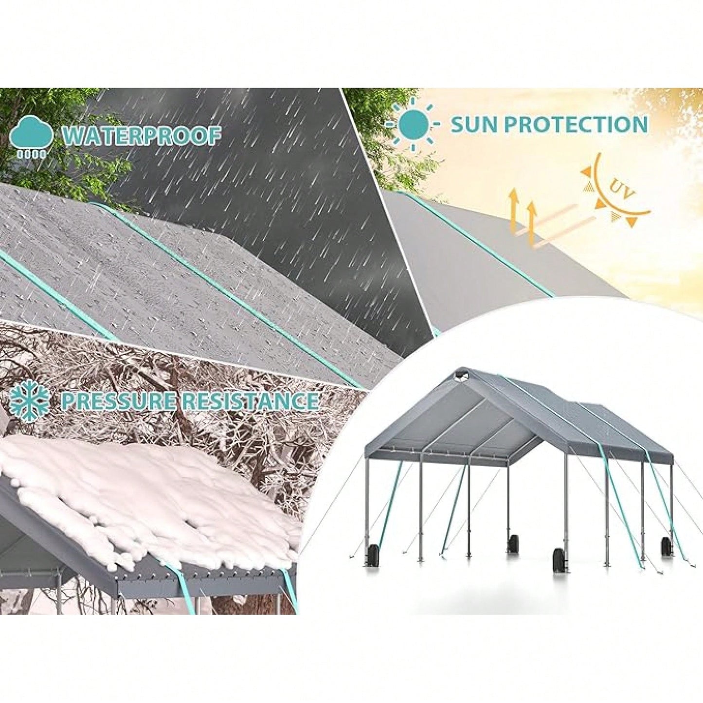 Extra Large Heavy Duty Portable Car Canopy Tent With Adjustable Height 9.5ft To 11ft Removable Roof And Side Walls For Cars SUVs And Boats