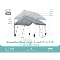 Extra Large Heavy Duty Portable Car Canopy Tent With Adjustable Height 9.5ft To 11ft Removable Roof And Side Walls For Cars SUVs And Boats