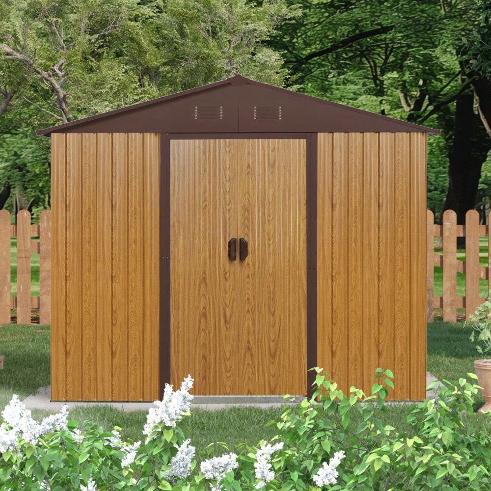 8ft X 4ft Outdoor Metal Storage Shed With Sliding Door For Backyard And Patio Use