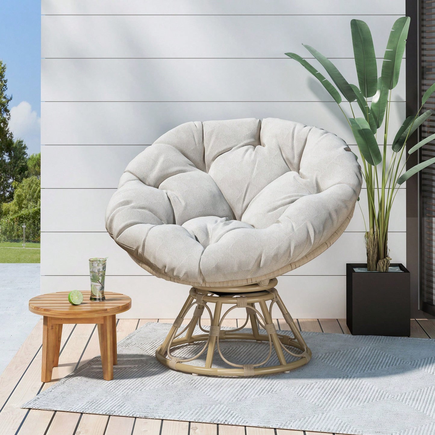 Cozy Boho Style Papasan Chair With Cushioned Seat For Relaxation And Comfort