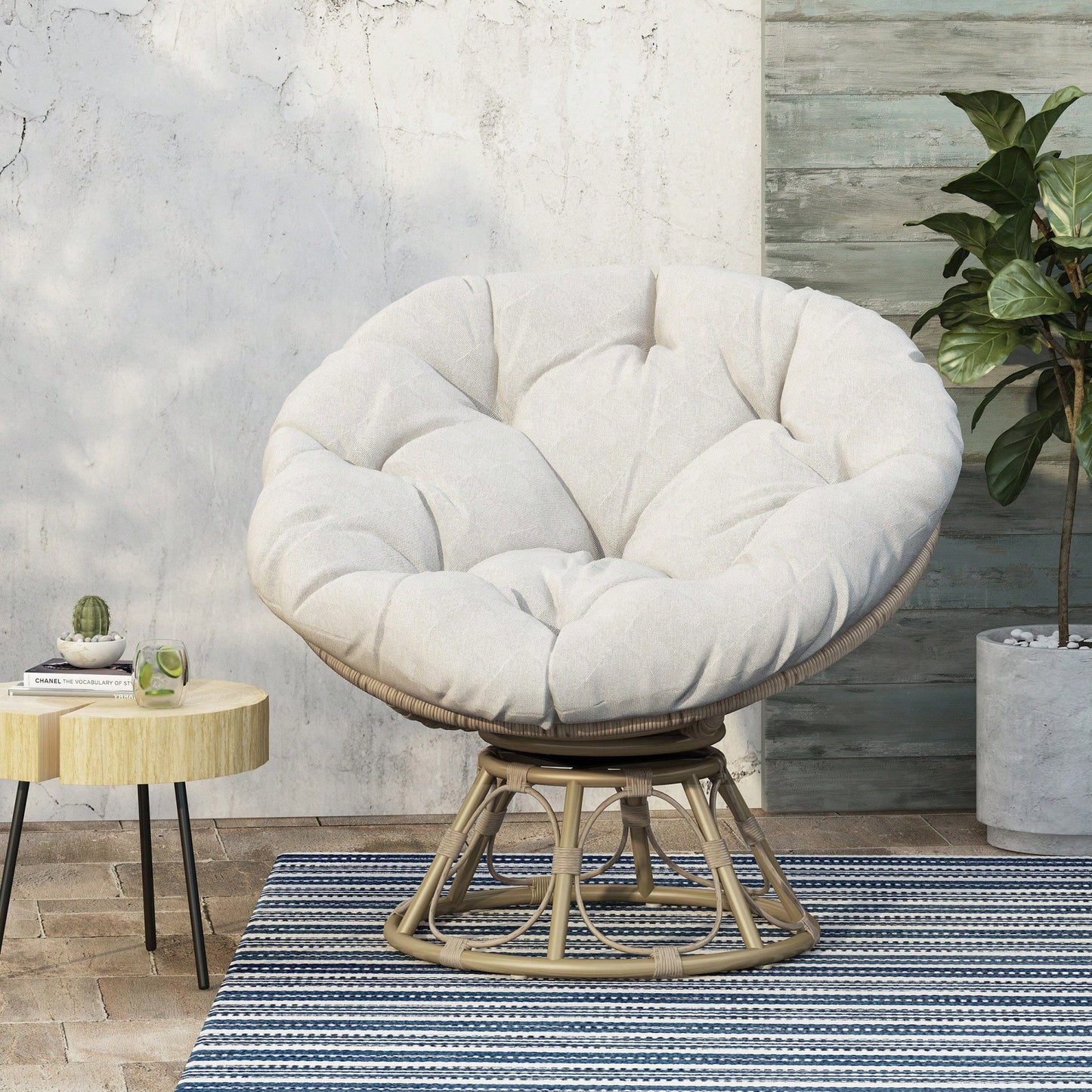 Cozy Boho Style Papasan Chair With Cushioned Seat For Relaxation And Comfort
