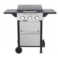 3-Burner Propane Gas Grill With Stainless Steel Plancha And 36900 BTU Output, Enamel Cooking Grids, Foldable Side Table, And Hanging Basket For Outdoor BBQ Fun