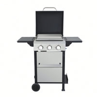 3-Burner Propane Gas Grill With Stainless Steel Plancha And 36900 BTU Output, Enamel Cooking Grids, Foldable Side Table, And Hanging Basket For Outdoor BBQ Fun