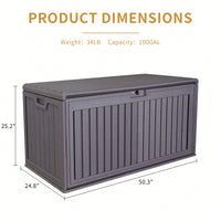 100 Gallon Waterproof Outdoor Deck Box For Patio Storage Cushions Pool Accessories Garden Tools With Lockable Design And Side Handles Brown