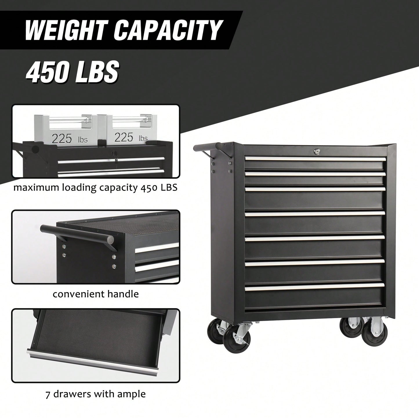 Multifunctional 7-Drawer Rolling Tool Chest With Wheels For Garage Workshop And Repair Shop Storage