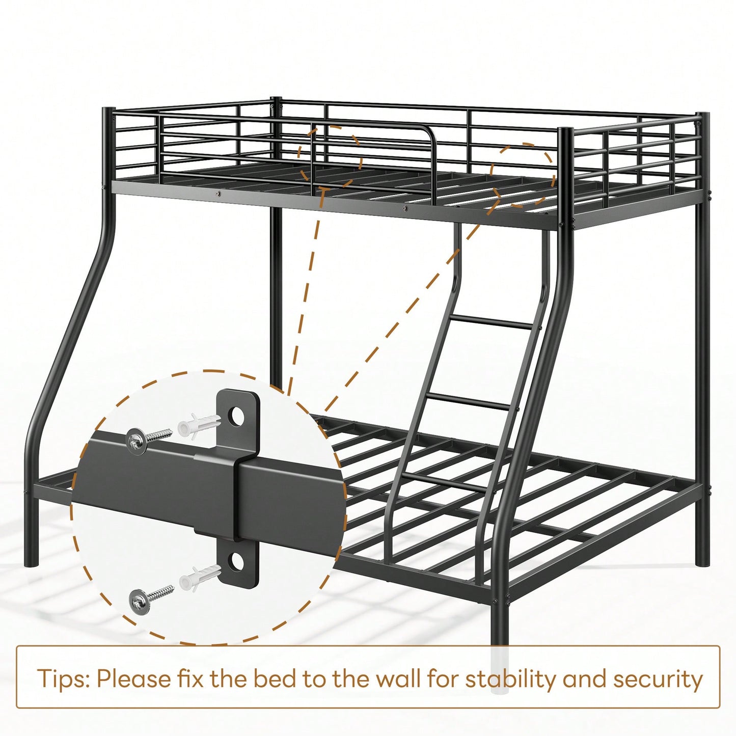 Twin Over Full Metal Bunk Bed Space-Saving Design With Sturdy Frame And Safety Rails