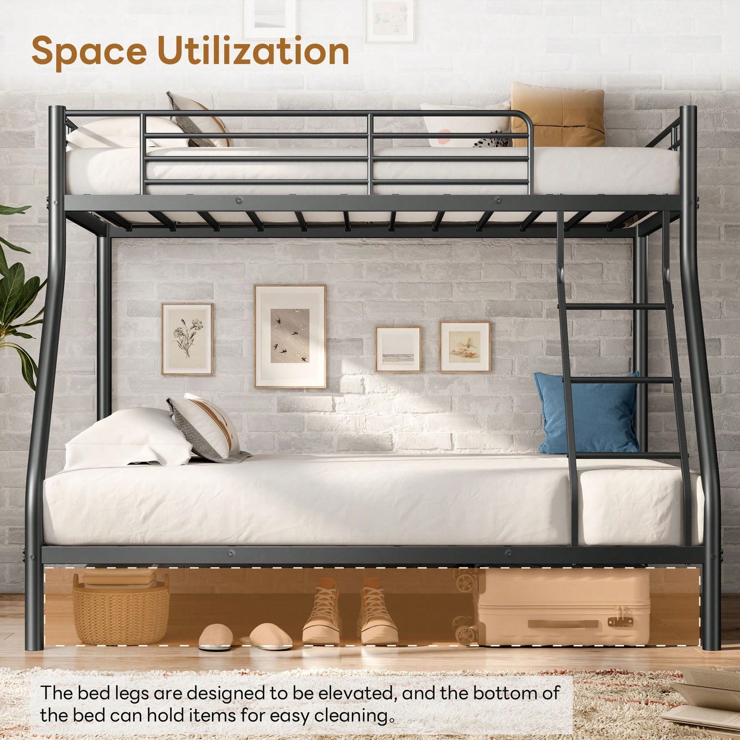 Twin Over Full Metal Bunk Bed Space-Saving Design With Sturdy Frame And Safety Rails