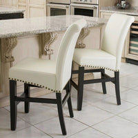 Contemporary Ivory Upholstered Dining Chairs With Nail-Head Trim Set Of 2 25 Inch Counter Stools For Kitchen Bedroom Dining Room