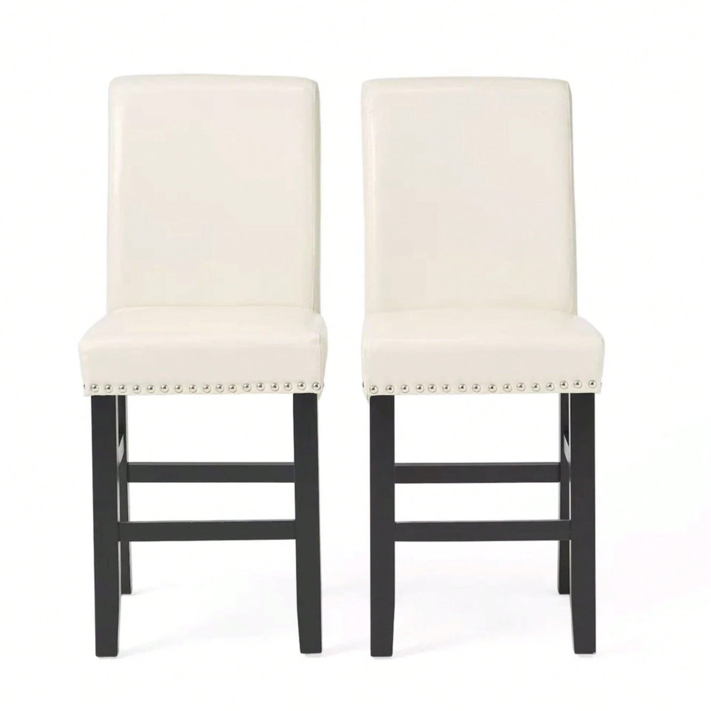 Contemporary Ivory Upholstered Dining Chairs With Nail-Head Trim Set Of 2 25 Inch Counter Stools For Kitchen Bedroom Dining Room