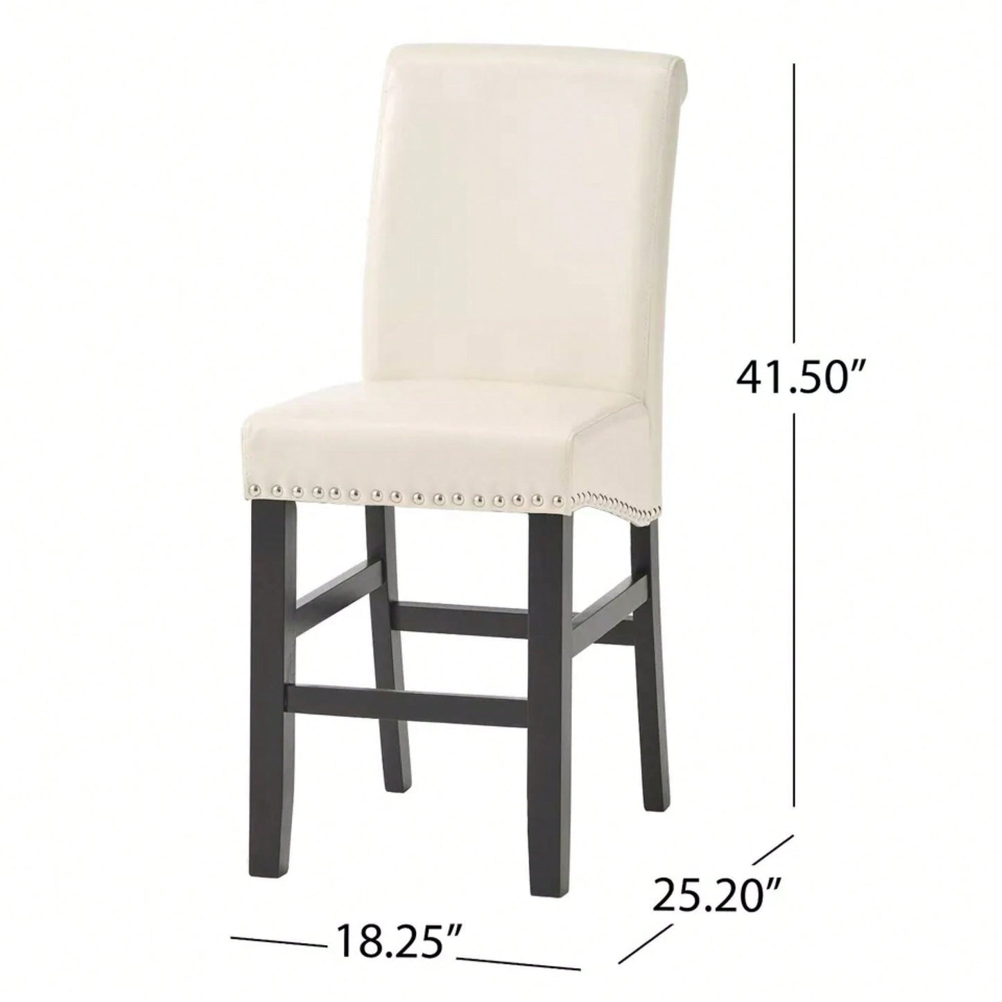 Contemporary Ivory Upholstered Dining Chairs With Nail-Head Trim Set Of 2 25 Inch Counter Stools For Kitchen Bedroom Dining Room