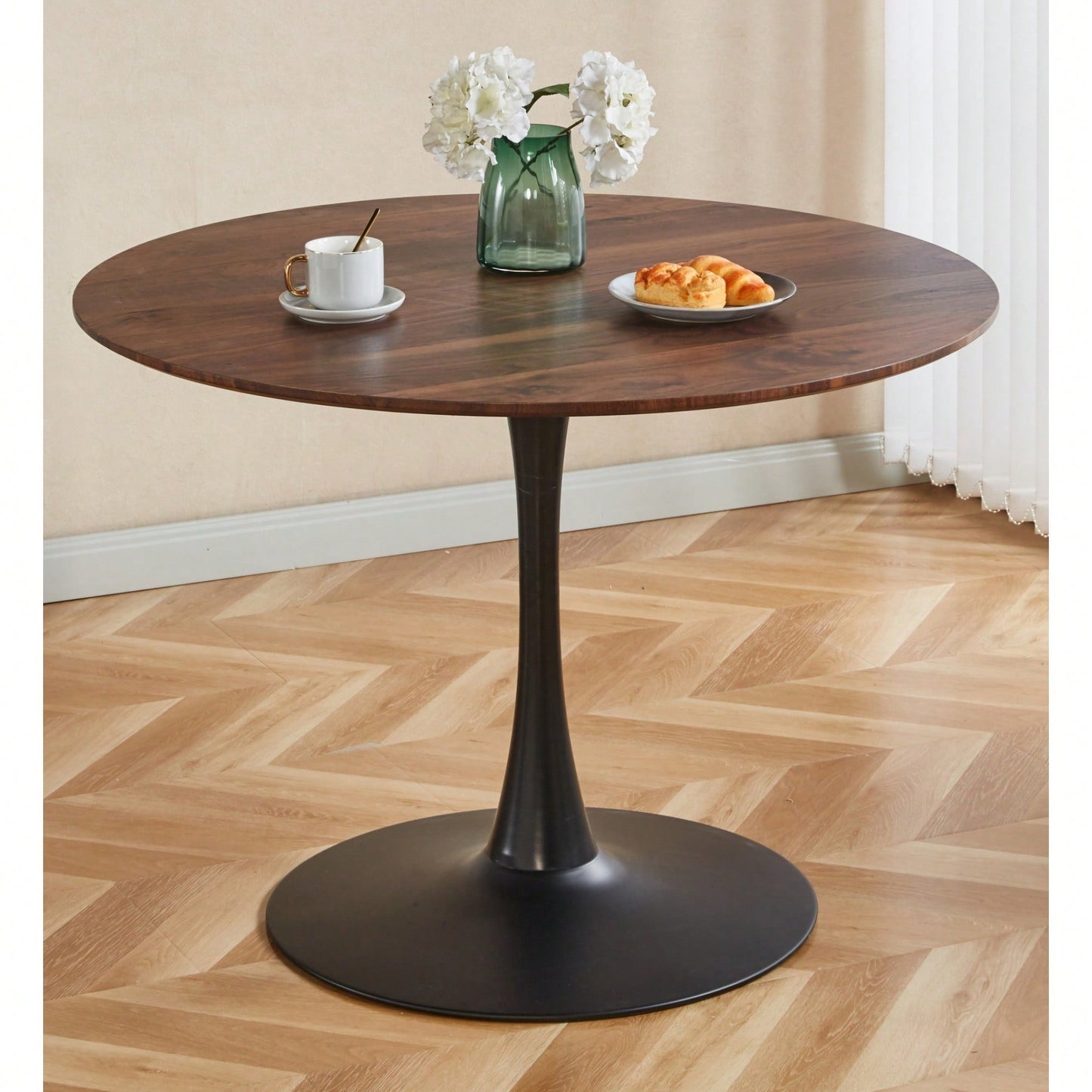 Mid-Century Round MDF Dining Table For 4-6 People Pedestal Base Coffee Table Leisure End Table