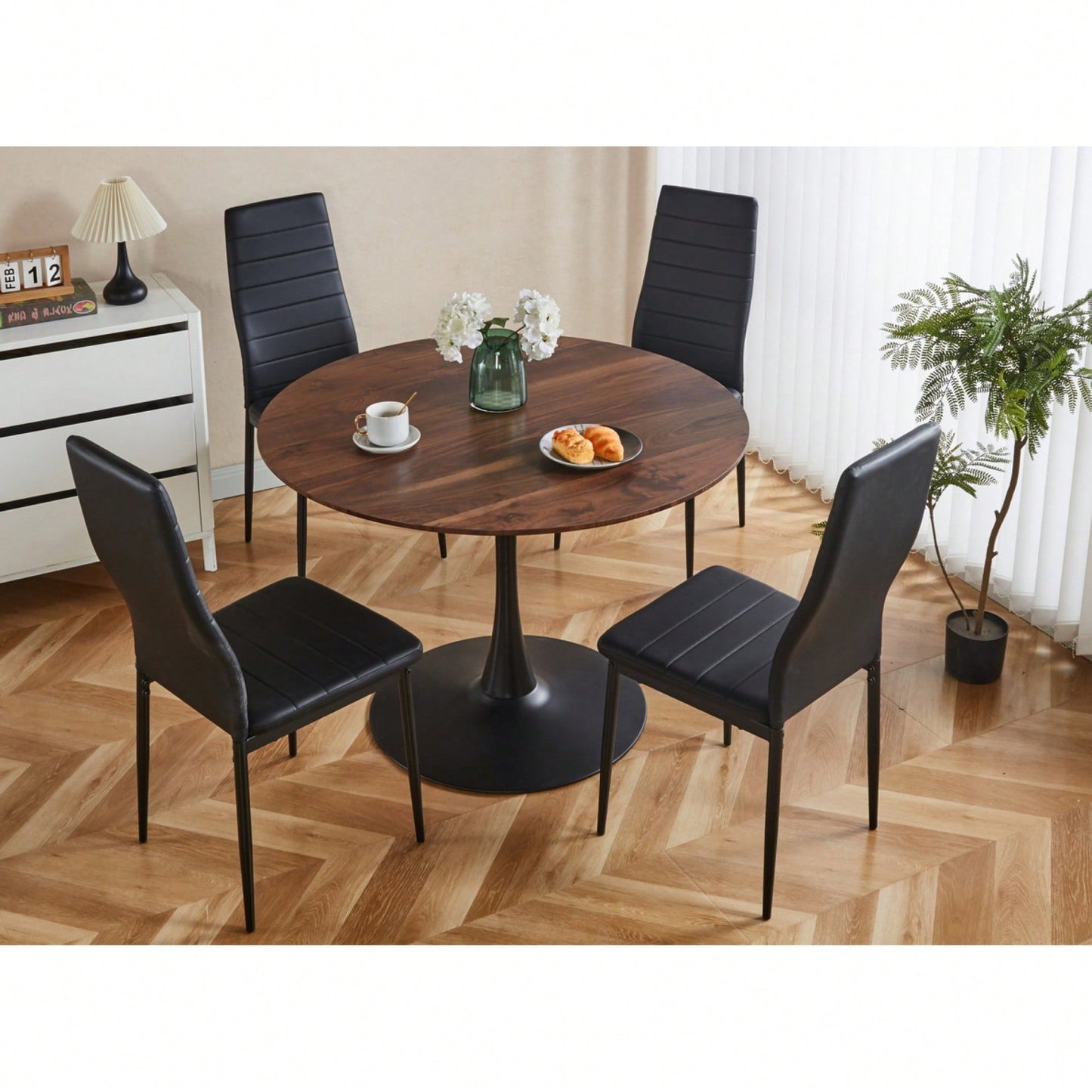 Mid-Century Round MDF Dining Table For 4-6 People Pedestal Base Coffee Table Leisure End Table