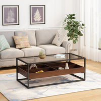 Rectangle Glass Coffee Table with Storage Shelf Metal Legs Modern Living Room Furniture 47.24 Inch