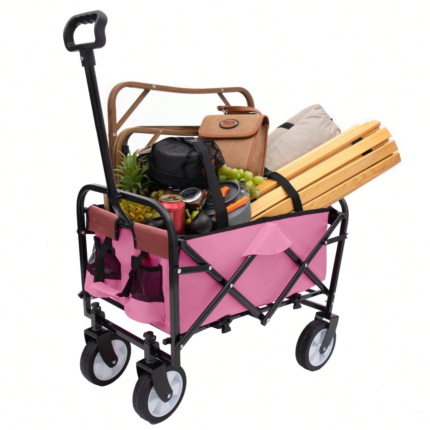 Collapsible Utility Wagon With All-Terrain Wheels For Beach Camping Shopping And Gardening Supports 225lbs