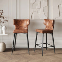 Modern 28 Inch Counter Height Bar Stools Set Of 2 With PU Leather Upholstery And Metal Footrest For Kitchen Island And Dining Room Gray