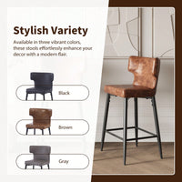 Modern 28 Inch Counter Height Bar Stools Set Of 2 With PU Leather Upholstery And Metal Footrest For Kitchen Island And Dining Room Gray