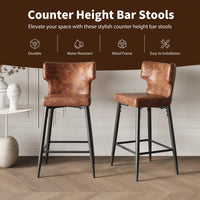 Modern 28 Inch Counter Height Bar Stools Set Of 2 With PU Leather Upholstery And Metal Footrest For Kitchen Island And Dining Room Gray