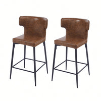 Modern 28 Inch Counter Height Bar Stools Set Of 2 With PU Leather Upholstery And Metal Footrest For Kitchen Island And Dining Room Gray