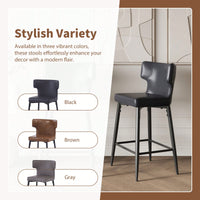 Modern 28 Inch Counter Height Bar Stools Set Of 2 With PU Leather Upholstery And Metal Footrest For Kitchen Island And Dining Room Gray